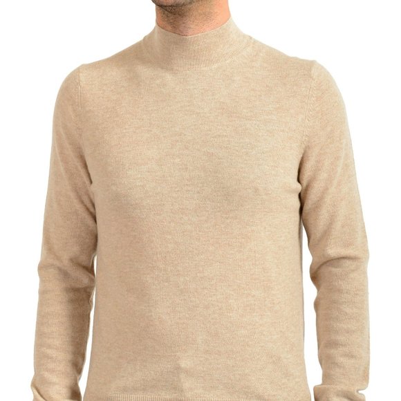 Malo Optimum Men's Light Beige Wool Cashmere Mockneck Pullover Sweater - Picture 1 of 6